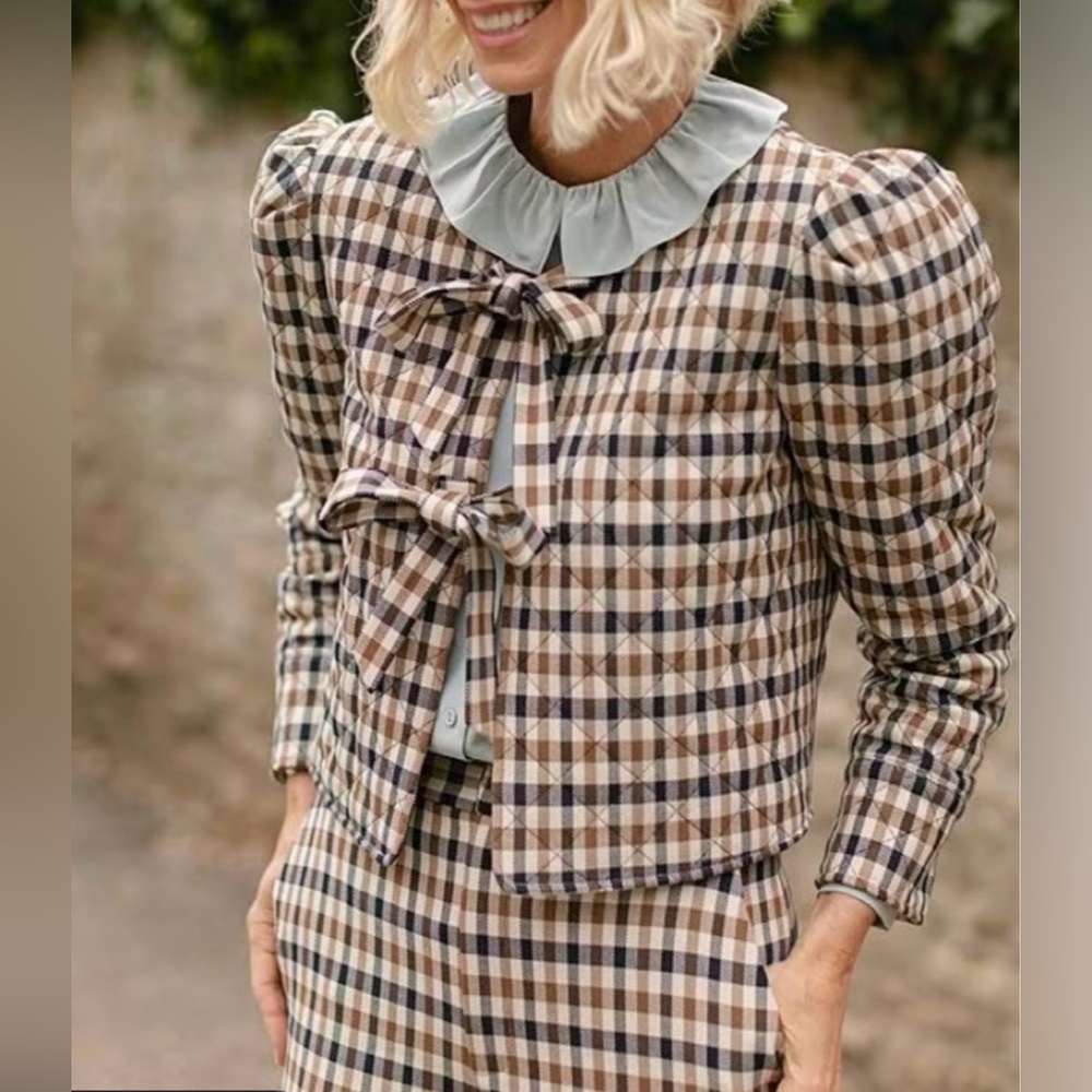 Antonio Melani x Jennifer Sumko Isabella Plaid Tie-Front Quilted Jacket - EUC
